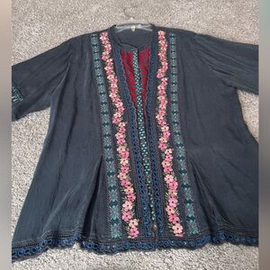 Johnny Was gray and Red Embroidered Top. Worn few times.